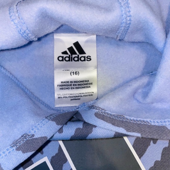 NWT- Adidas Girl Allover Print Fleece Pullover Hoodie Sz XL Violet Tone - Picture 2 of 3